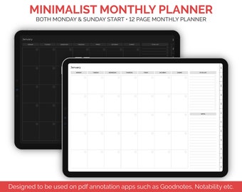 Digital Monthly Planner for Goodnotes, Notabilty Digital Journal, Hyperlinked Digital Planner for iPad/Tablets, Digital Stickers