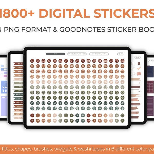 Digitales Aufkleberbuch für Goodnotes, PNG-Dateien mit digitalen Aufklebern, Haftnotizen, digitalen Symbolaufklebern, digitalen Planeraufklebern