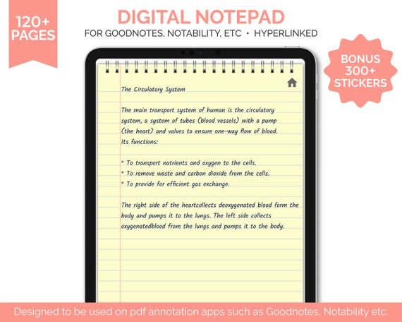 Goodnotes Notepad, Vertical Notebook For Goodnotes and Notability, Ipad Hyperlinked Planner
