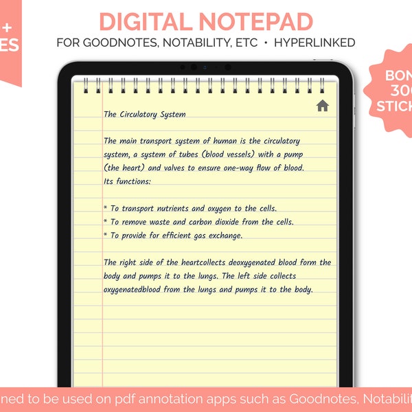 Goodnotes Notepad, Vertical Notebook For Goodnotes and Notability, Ipad Hyperlinked Planner