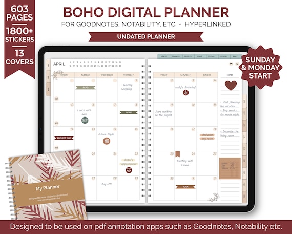 Undated Digital Planner for Goodnotes/notability, Digital Planner ...