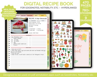 Digitaal receptenboek voor Goodnotes, Notability | Hyperlinked iPad verticale planner | Digitaal voedseldagboek | Digitaal kookboek
