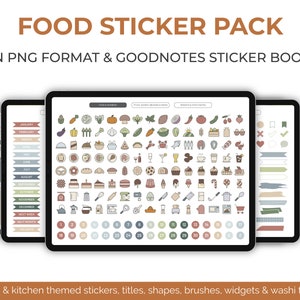 Food & Kitchen Digital Stickers for Goodnotes, Digital Sticker Pack for Recipe Book, PNG Digital Stickers, Sticker Book for Recipe Journal