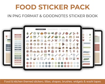 Food & Kitchen Digital Stickers for Goodnotes, Digital Sticker Pack for Recipe Book, PNG Digital Stickers, Sticker Book for Recipe Journal