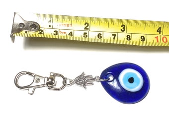 Evil Eye Protection keychain Good Luck Charm with Hamsa hand Glass FREE SHIP.