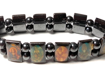 Hematite bracelet with Armenian Apostolic Saints icons, Orthodox bracelet | Natural hematite | for men and women | Christian FREE SHIPPING
