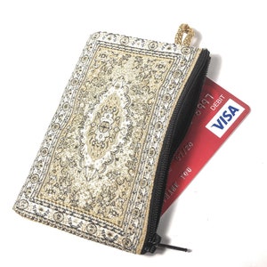 Billetera tejida de oro y moneda de bronce Cremallera de alfombra oriental Licencia de diseño / titular de la tarjeta