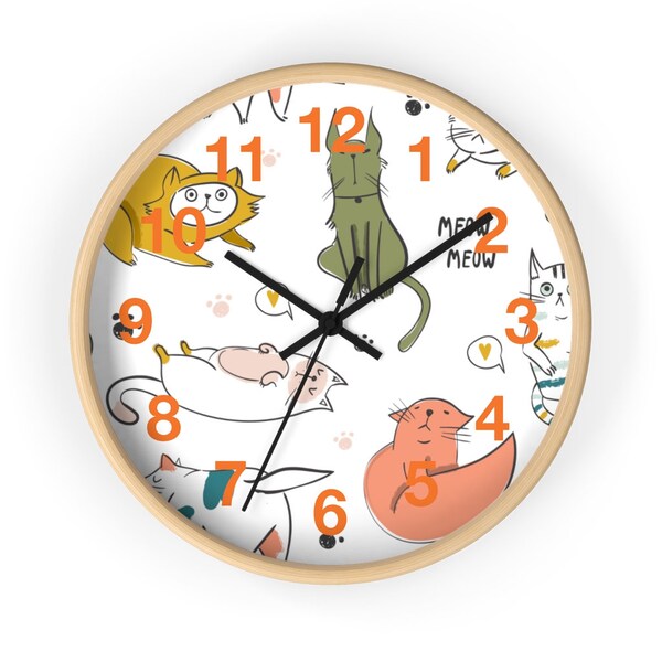 Cat Wall Clock Etsy
