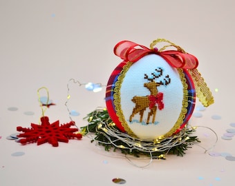 Cross Stitch Reindeer Christmas Ornament,Christmas tree toys,Xmas tree decor,Hanging decorations,Cross Stitch Three Piece Set,Embroidered