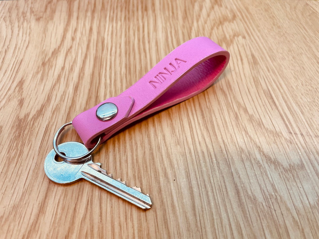 Personalised Leather Keyring, Pink, Key Ring, Gift for Her, Birthday