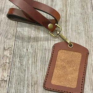 Leather ID Holder orders with Personalised Lanyard, ID Card Holder, Pass Holder, Badge Holder, Anniversary Gift Christmas Gift