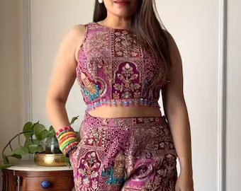Abito Sharara in georgette ricamato con paillettes: abbigliamento da matrimonio pakistano-indiano