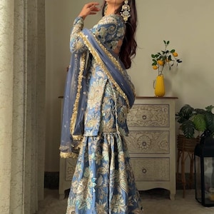Made to measure blue sharara Indian lehenga for women sharara,Reception wear bridesmaids sharara, Pakistani sharara, Custom stiched gharara