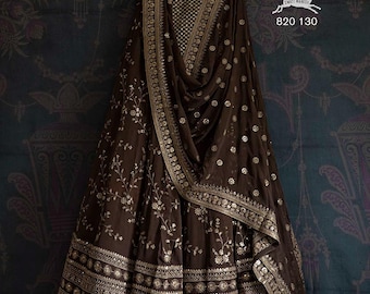 Lehenga choli café brodé avec dupatta : tenue de fête de mariage indienne