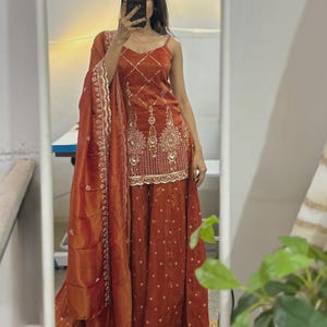 Made to measure rust sharara Indian lehenga for women sharara,Reception wear bridesmaids sharara, Pakistani sharara, Custom stiched gharara