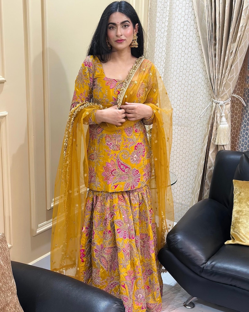 Sharara Lehenga ivoire : costume indien Gharara cousu sur mesure image 4
