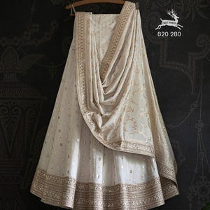 Ivory Embroidery Lehenga Choli: Banarasi Silk Indian Wedding Outfit
