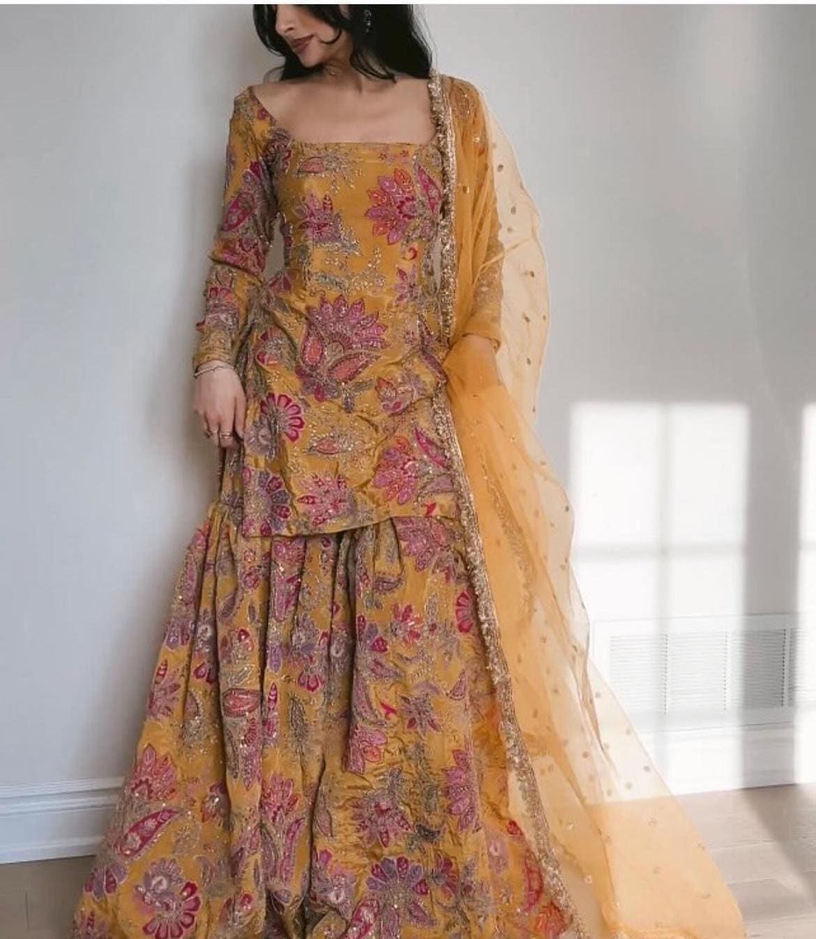 Sequin embroidered sharara suit: pakistani indian wedding wear