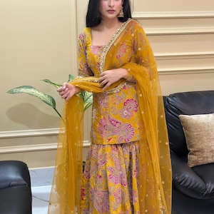 Sharara Lehenga ivoire : costume indien Gharara cousu sur mesure image 1