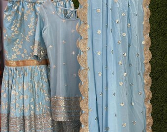 Costume sharara brodé de sequins : tenues de mariage indiennes georgette