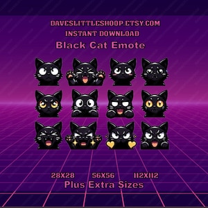 Discord 用 Black Cat 12 絵文字パック | キュートで表情豊かな猫の絵文字セット | ストリーマーやゲーマー向けの即時ダウンロード