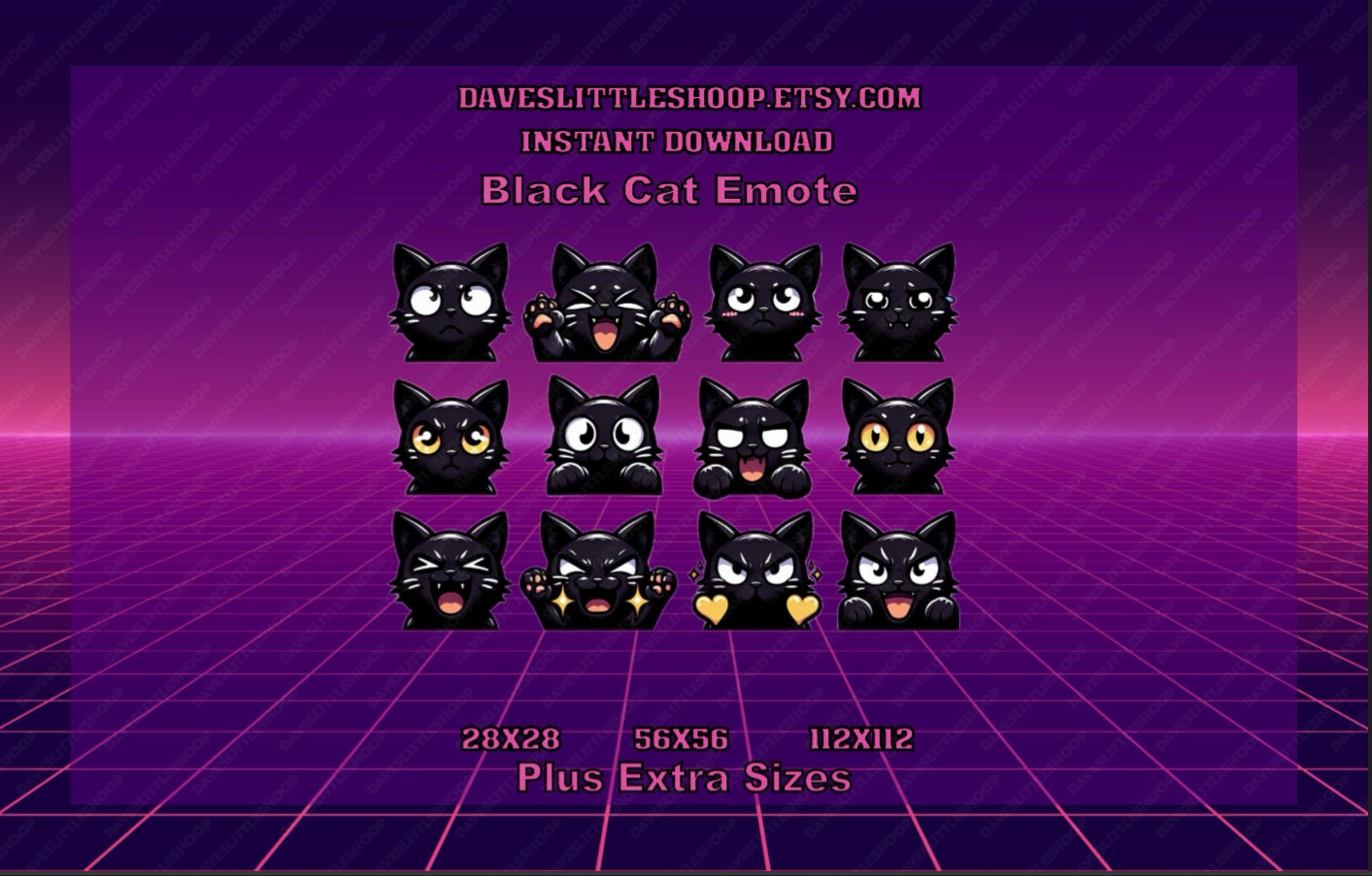 Black Cat 12 Emote Pack for Discord | Cute and Expressive Cat Emoji Set | Instant Download for Streamers and Gamers