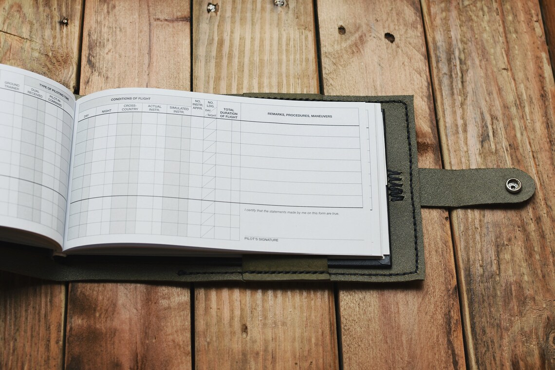 Pilot Journal Logbook Cover Gray Leather Flight Log Log Book Etsy