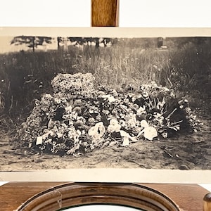 Vintage POST MORTEM Floral Grave Tribute Photograph / Postcard