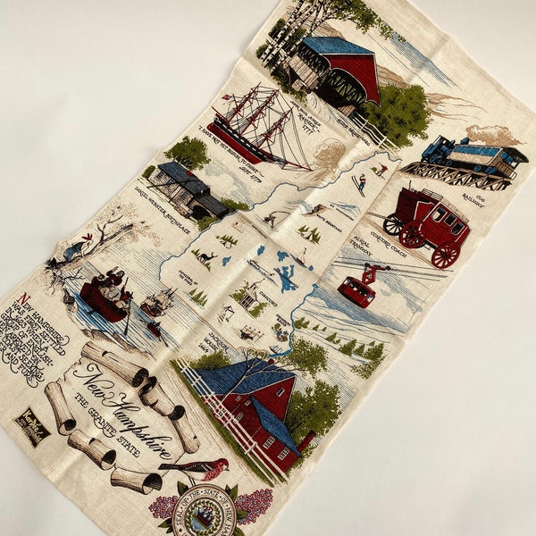NEW HAMPSHIRE Linen Tea Towel - Wall Hanging / Vintage Kay Dee / R D Batchelder