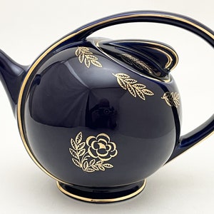 HALL Airflow Cobalt Blue and Gold Floral Tea Pot / #0443 / Never Used / FREE SHIPPING