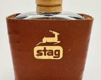STAG After Shave Lotion- Langlois of Los Angeles / Bottle and Original Leather Case / 4 1/2"