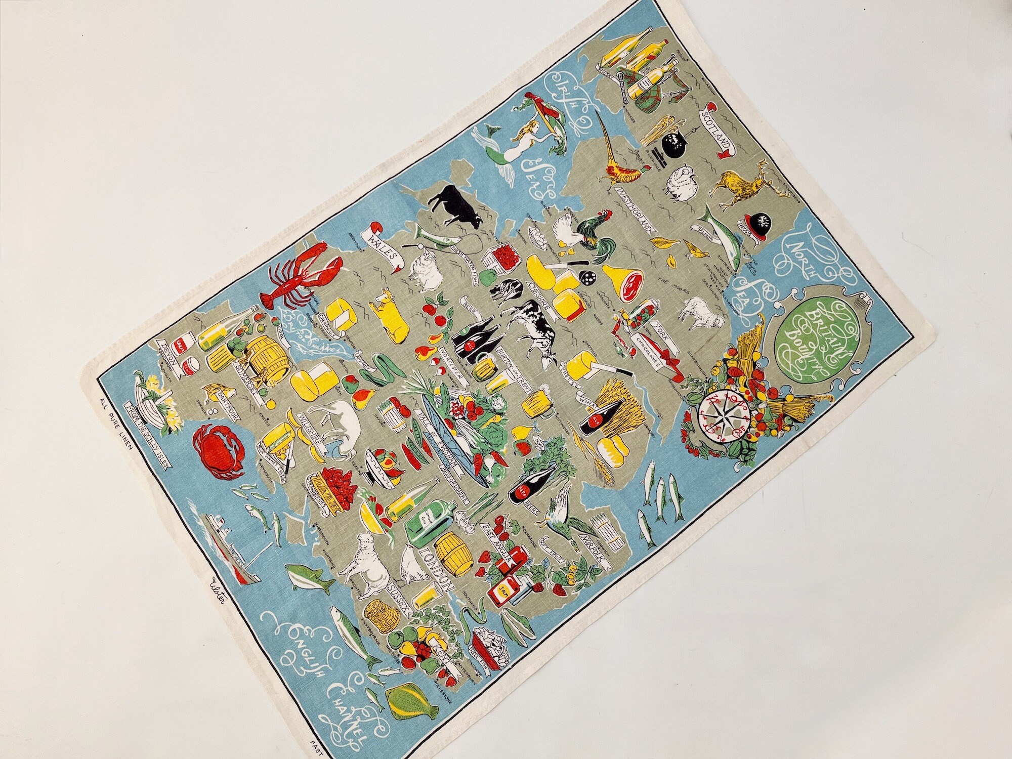 BRITAIN'S BOUNTY Linen Tea Towel - Wall Hanging / Ulster