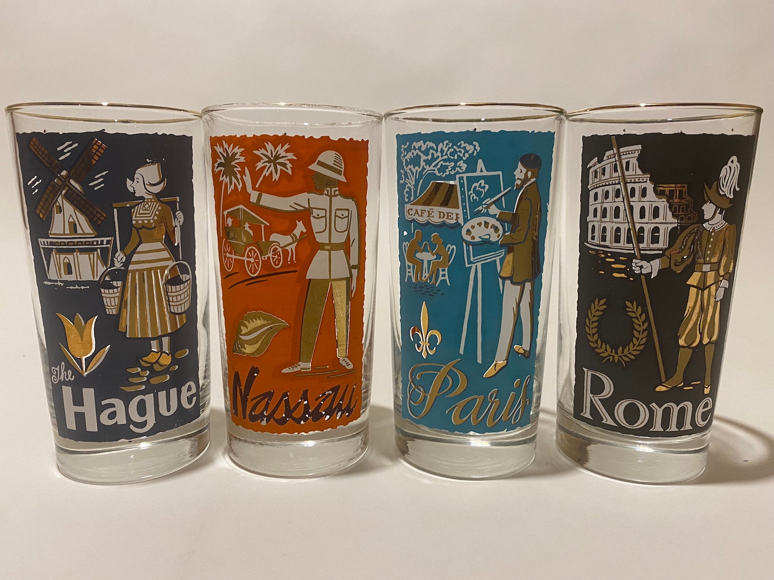 MCM Libbey International Cities Highball Glasses / Set of 8 / Etsy