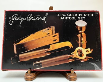 Juego de herramientas de bar Georges Briard de 4 piezas chapadas en oro / Caja original / Mediados de siglo