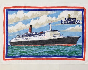 Q E 2 - Queen Elizabeth 2 Cunard Ocean Liner Tea Towel Wall Hanging / Linen