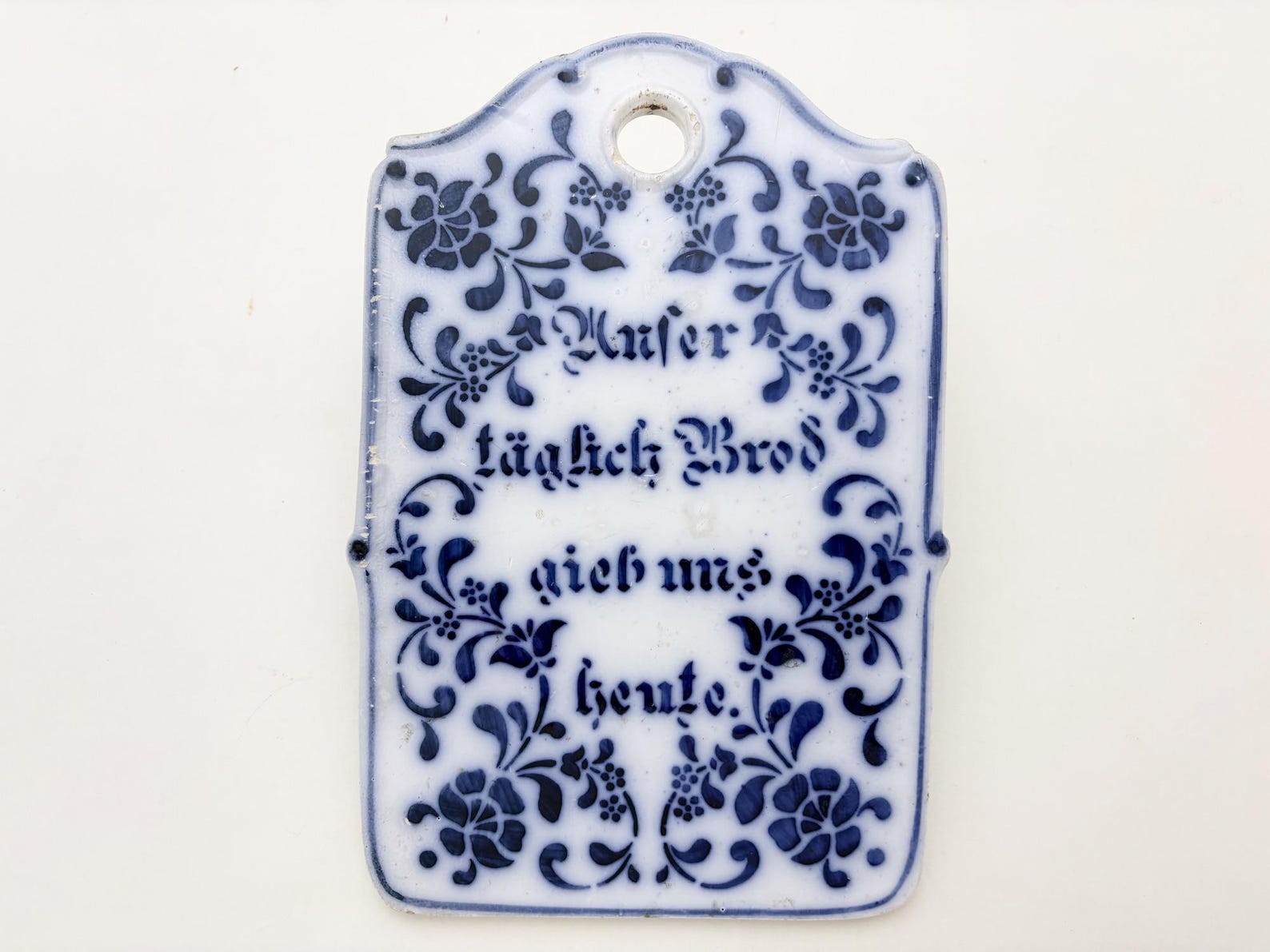Blue & White Ceramic German Cutting Board / Breakfast Board / Unser täglich Brot gieb uns heute / Give us this day our daily bread.