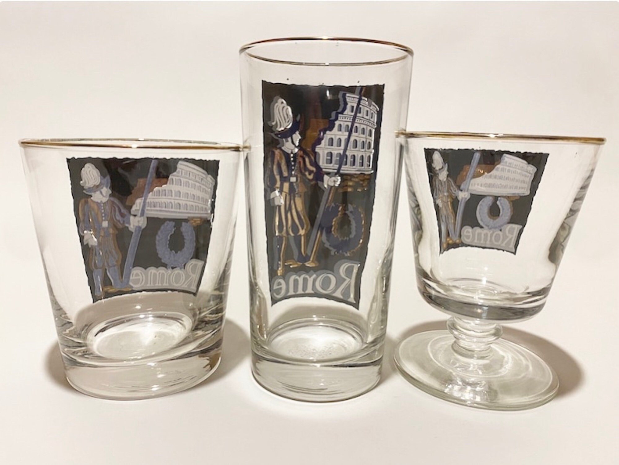 Vintage ROME Libbey International Cities Glasses / Gold Detail Etsy