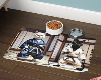 Karate Cat Pet Food Mat - Funny Dojo Cat Food Mat, Fun Cat Mat, Cute Gift For Cat Owner, Cat Lover Placemat, Cat Lady, Cat Mama, Cat Mom