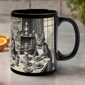 Tazza Downton Tabby - Divertente parodia di tazza da caffè con gatto - Tazza d&#39;arte vintage con gatto chef - Regalo carino, bizzarro, umoristico e aristocratico per gli amanti dei gatti