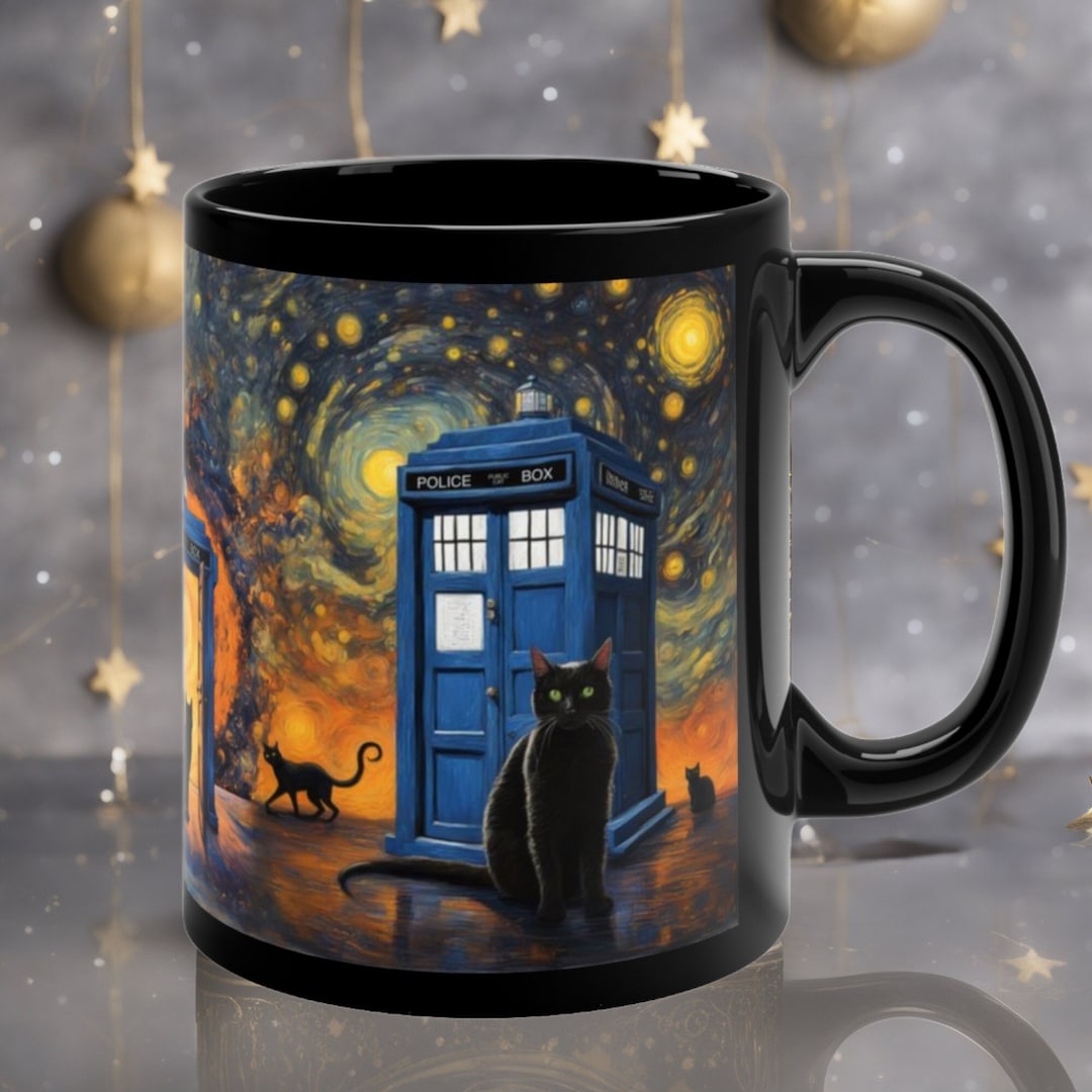 Black Cat Dr Who Mug Doctor Style Tardis Mug Blue Police Etsy Canada