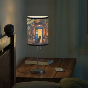 Black Cat Dr Who Cute Lamp - Doctor Style Tardis Blue Police Box Starry Night Modern Lamp, Cool Lamp, Small Lamp, Nightstand Reading Lamp