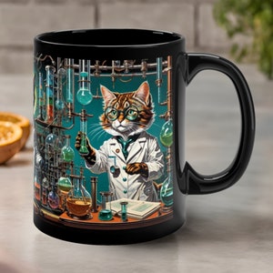 Cats Doing Science Mug - Retro Chemistry Teacher Cat Cup - Funny Chemistry Art Mug - Funny Scientist Cat - Cute Unique Chemistry Lab Gift