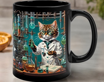 Cats Doing Science Mug - Retro Chemistry Teacher Cat Cup - Funny Chemistry Art Mug - Funny Scientist Cat - Cute Unique Chemistry Lab Gift