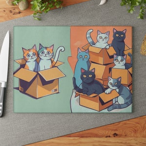 Cats in Boxes Glass Cutting Board - Unique Cutting Board Cats in Boxes, Funny Cutting Board, Cute Gift For Cat Owner, Cat Lover, Lady, Mom