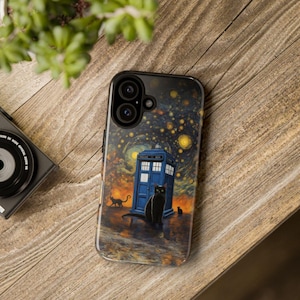 Coque de portable Dr Who chat noir, coque de portable nuit étoilée Tardis Doctor Style bleu police, coque rigide pour iPhone 16-8, Samsung Galaxy S24-S20