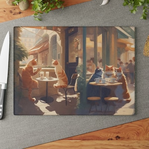 Cats Having Coffee Glass Cutting Board - Coffee Cats Unique Cutting Board, Funny Cutting Board, Cute Gift For Cat Owner, Lover, Lady, Mom