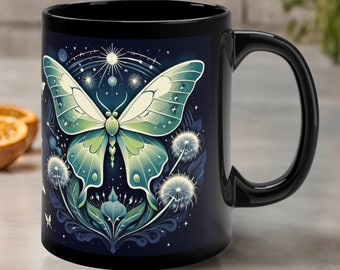 Caneca Luna Moth - Caneca Lunar Moth Mystical Moon, Caneca Magical Moth - Caneca Enchanted Forest 90s Celestial - Dark Cottagecore Art Moody Preset