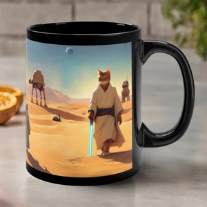 Catooine Cat Mug - Star Cats on Tatooine in Meowy Wars Cat Cup - Funny Pop Culture Movie Parody Mug - Cute Unique Gift For Sci-fi Cat Lover