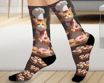 Donut Katzensocken - Lustige Socken mit Donut Art, süße Socken für Katzenbesitzer, Katzenliebhaber, gemütliche Socken, Katzenmutter-Haustiersocken, Mama Katzenlady Funky Socken