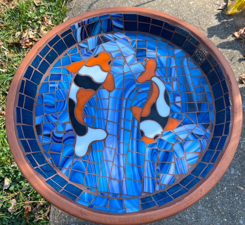 Handmade Koi Fishes Mosaic Bird Bath Outdoor Garden Yard Water Etsy UK